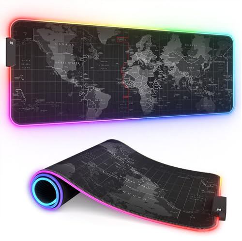 ITNRSIIET RGB Gaming Mouse Pad, Full Desk XL Extended Large Gaming Mousepad, 12 Lighting Modes 30% Thicker Big LED Desk Mat for Gamers,Map