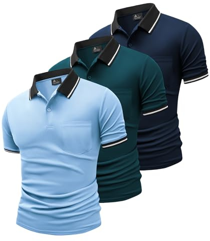 SwissWell 3er Pack Poloshirt Herren Kurzarm Golf Polo Shirts Männer Atmungsaktiv T-Shirt für Herren, Mondblau+Marineblau+Cyanblau L