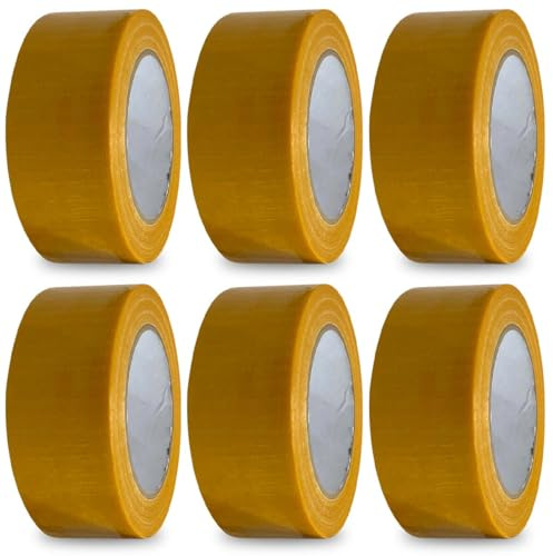 G4GOODS® 6 Rolls of Yellow Duct Tape 50mm x 50m - Heavy Duty Gaffer Tape Waterproof Anti-Tear Strong Adhesive Gaffa Tape for Sealing Repairing Packing Moving Gaffer's Tape for Home Office Use