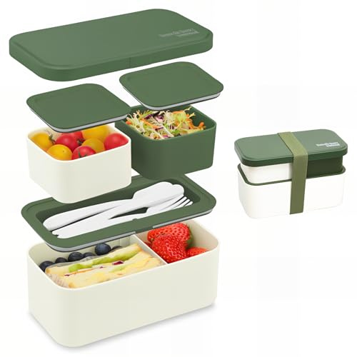 Bugucat Lunch Box 1450ml,Porta Pranzo 2 in 1 per Adulti e Bambini,Bento Box Senza BPA e a Prova di Perdite，Lunchbox Adatto al Microonde e Alla Lavastoviglie，Picnic Lavoro Scuola Fitness