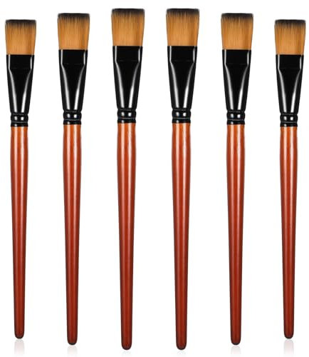 6 Stück Pinsel Set 25mm Flache Acryl Pinsel Nylon Pinsels Acrylfarben Paint Brush Kleine Künstlerpinsel für Ölmalerei Aquarellmalerei Körpermalerei