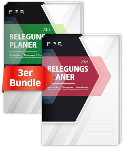 PRIMUS PRINT Belegungsplan 2026+2027 Personalplan Urlaubsplaner Dienstplan | für Firmen, Hotels, Gastronomie, bis zu 30 MA/Tische/Buchungen, inkl. Feiertage, Ferien - 210x295mm (3er Bundle 2026 + 2027)