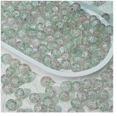 Wisafory 100 Pcs Craquelé-Glasperlen 10 mm Kristallglasperlen runde Abstandshalter Glasperlen lose Perlen für Bastelarbeiten Ohrringe Halsketten Armbänder Schmuckherstellung Rosa-Grün