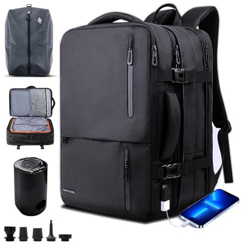 KINGSLONG Mochila extensible para portátil 17 pulgadas, 25-40L, resistente al agua, ideal para escuela y negocio, mochila de viaje con puerto USB