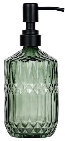 SDlumeiy Distributeur de savon en verre épais vert foncé avec pompe antirouille noire rechargeable pour salle de bain, cuisine pour savon pour les mains, détergent, lotion (vert foncé)