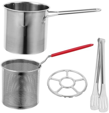 DIYEAH Friggitrice in Acciaio Inox con Cestello per Friggere Patatine e Cipolle Pentola Profonda Compatibile con Fornello Gas Include Pinza