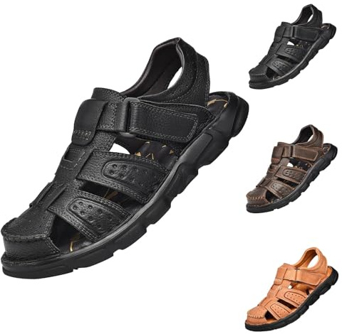 Sandalias para diabéticos para hombre, sandalias ergonómicas para vacaciones, con correas ajustables, ajuste más ancho, cojín grueso para viajes, dedos cerrados, caminar, Negro , 41 EU