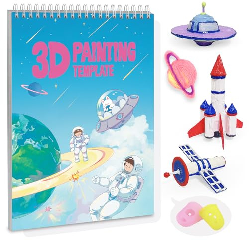 3D Raumdruck Zeichnungsbuch, 40 Muster wiederverwendbare Papierverlage | Spiral Bound Graffiti Schablonen mit PVC-Brett, für Anfänger und Künstler, DIY Geschenk für Weihnachten & Geburtstag