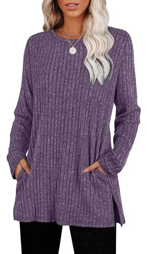 Aokosor Ladies Jumpers Long Sleeve Tops Women Sweatshirts with Pockets Casual Women Tops Size 22-24 Purple 2XL