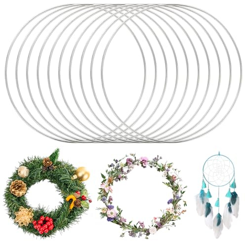 jwogngls 10 Stück 20cm Metallringe zum Basteln, Silberne Metallring Deko Ring, Starke Metallringe zum Aufhängen für Heimdekoration, Wandbehang, Traumfänger, DIY-Girlanden