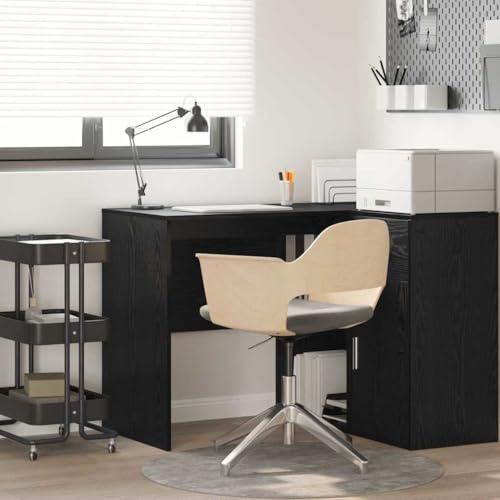 QUAHEAS Schreibtisch, Schwarze Eiche Holzwerkstoff, kompakt für Home Office, modernes Computer Pult, stabil & praktisch