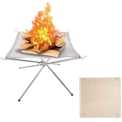 Brasero d'extérieur portable avec tapis en maille d'acier inoxydable pour camping, jardin, barbecue, pique-nique, terrasse et jardin – 41 x 41 cm pour des réunions confortables
