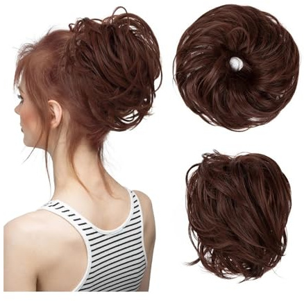 jianjunchaling mässing bun hårstycke vågigt lockigt hårband syntetiska chignon ponytail hårförlängningar tjocka updo hårdelar för kvinnor hår ponnytail för kvinnor flickor (mörk auburn)