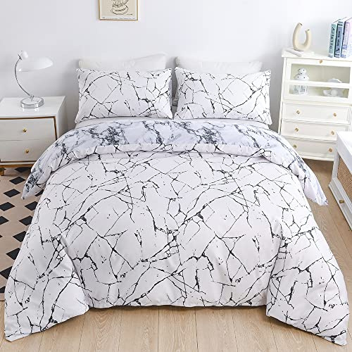 WUMIUER Marmor Bettwäsche 200x220 2teilig Bettbezug Weiß Schwarz - Marmoriert Stein Muster Bettwäsche-Set 200 x 220 cm und 2 Kissenbezüge 80x80cm mit Reißverschluss, Weich Leicht Wendebettwäsche