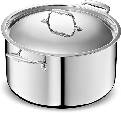 LEGEND COOKWARE 5-Ply Stainless Steel 12-Quart Stock Pot with Lid - Induction Compatible, Oven Safe 800°F - Non-Toxic, No Coatings - Even Heating, Won't Warp - Built to Last Generations