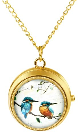 Avaner Taschenuhr mit Kette Vogel: Gold Taschenuhren Pulloverkette Uhren mit Arabischen Ziffern Halskette Uhr Analog Quarzuhr Geschenk für Frauen