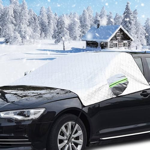 ZHUJIECAO Car Windscreen Cover Frost, Thickened Windshield Cover with Mirror Covers, Waterproof Windproof Scratchproof, Frost Guard for Snow Ice UV, Applicable All Year Round (224 x 144cm)