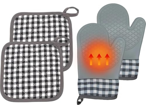 Gants De Cuisine En Silicone - 290 G - Résistants À La Chaleur - Antidérapants - Protection Des Mains Double Couche - Imperméables - Pour La Cuisson, Le Barbecue, La Friteuse À Air - Manique De Cuisin