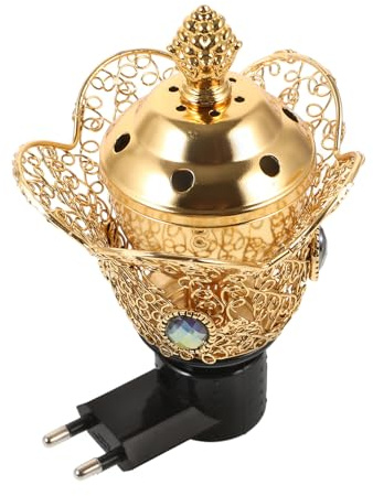 ZUNOXAZ Bruciatore Incenso Elettrico in Ferro Colore Oro, Resistente alla Rottura, Stile Mediorientale Delicato per Aromaterapia in Casa e Sala Yoga