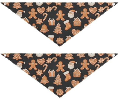 Juego de 2 pañuelos de Navidad con diseño de pan de jengibre para perro, para cumpleaños, vacaciones, accesorios para mascotas, gato, gatito, cuello de bandana, color gris oscuro, talla L