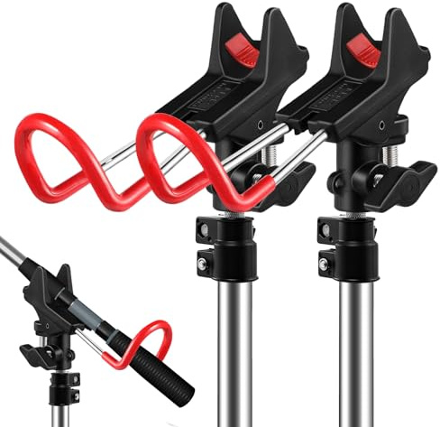 Veftsvy Angelrutenhalter, 2 Stück, 360° Verstellbar, Tragbar und Abnehmbar (Schwarz, Nylon und Metall, Bodenmontage, Drei Gabeln)