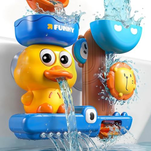 Kids Bath Toys for 1+ Year Old: Toddler Toys for 1 2 3 4 Year Old Boy Gifts | Cute & Fun Duck Toy with 3 Powerful Suction Cups Sticks Firmly | Bathtub Toys Create a Rich Water Effects | Easy to Use, Blue
