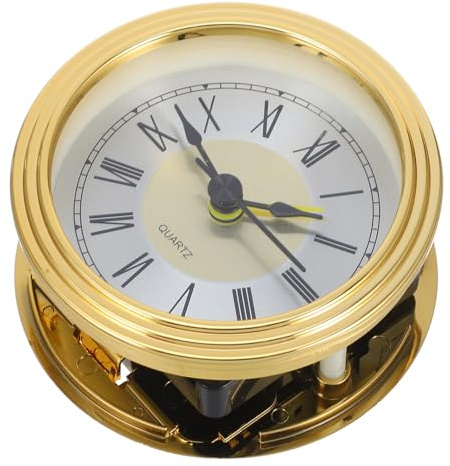 Baluue Mini Clock a Quarzo Rotondo da 78mm per Tavolo | Inserto da Orologio Rotondo, Abs Oro, Stile Retrò Semplice, Lettura Precisa e Regolazione Facile
