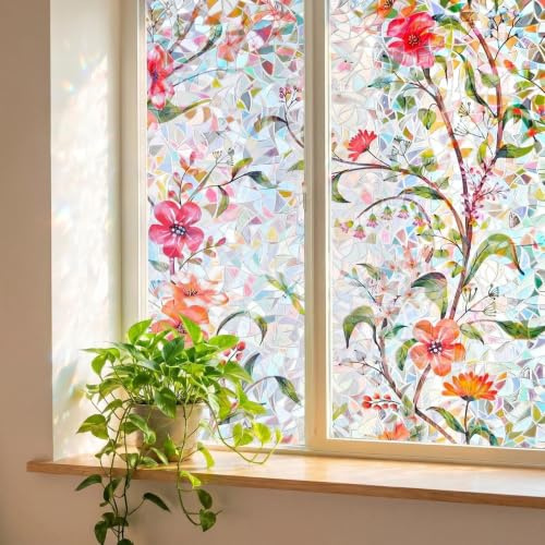 Alvorox fönsterfilm i målat glas, blommig integritetsfilm för glasfönster dörr, hus, bil, soltak, dekorativa statiska fönsterfästning (45 x 90 cm)