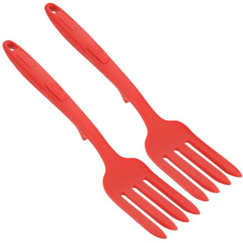 JOINPAYA Tenedor de Pasta de Silicona Ergonómico Rojo 2 Unidades, Tenedor Grande para Cocinar Fideos y Espaguetis, Utensilio Lavable y Antiadherente para Menaje de Cocina Doméstica