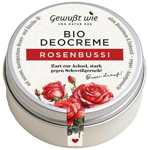 Gewußt Wie Bio Deocreme Rosen Bussi | Natürlich Frisch Ohne Aluminium | Für Empfindliche Haut & Tägliche Anwendung | Bio, Vegan | 40 G