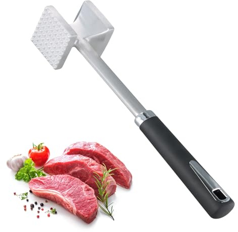 Meat Tenderizer Hammer, Heavy Duty Dual Sided Metal Mallet with Spiked and Flat Surfaces, Stainless Steel Meat Pounder for Steak Chicken Poultry Beef, Kitchen BBQ Tool