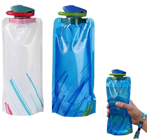 LONSVTTU 2 Botellas De Agua Blandas, Bolsa De Agua Portátil 700ml Para Mundial, Deportes, Conciertos, Fútbol, Exterior, Aire Libre, Material PE, Color Blanco Y Azul