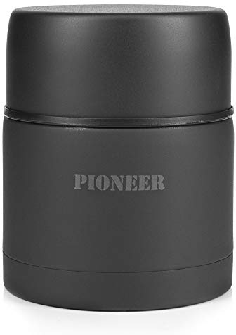 Pioneer Flasche mit Vakuumisolierung, auslaufsichere Flasche für Suppen und andere Lebensmittel, edelstahl, Schwarz , 500ml 0.5L HTH500BK