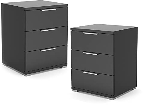 Vicco Vitalispa Nachttisch Florenz, Nachtkommode, Schwarz, 46 x 60 cm 2er Set