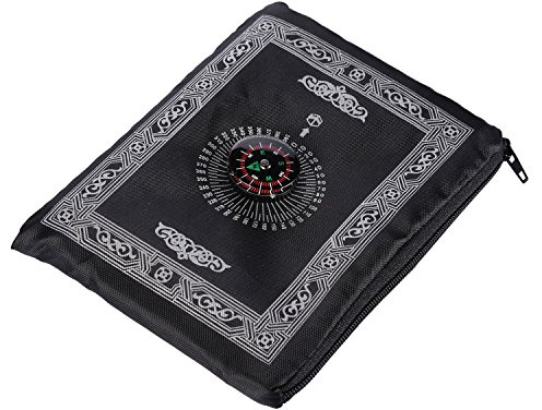Hitopin tragbarer, schwarzer Muslim-Gebetsteppich mit Kompass in Taschengröße, Gebetsmatte mit Qibla-Finder und Büchlein, wasserfestes Material, HPUK-PBMk.