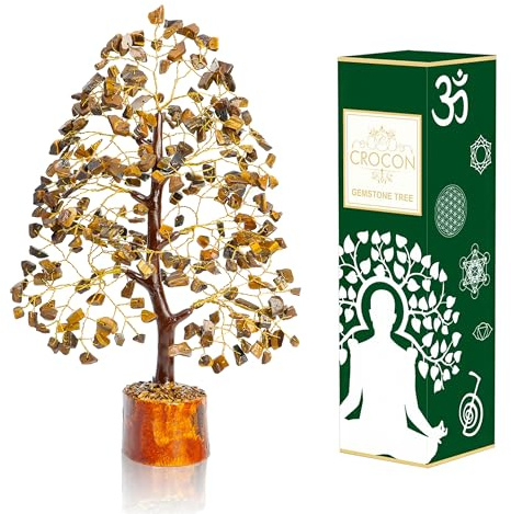 Crocon Árbol de la Vida con Piedras Preciosas de Ojo de Tigre árbol de Cristal para decoración Feng Shui árbol de Dinero de Chakras Piedras de Cristales curativos de Buena 10 a 12 Pulgadas