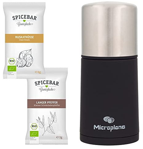 Microplane Gourmet Spice Set with Nutmeg Grinder Stainless Steel with Spicebar Nutmeg & Long Pepper
