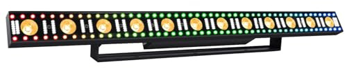 LaluceNatz DJ Stage Light Bar: 96LED RGB Strips Surrounded in 12LED Warm Beam & 156 White Strobe - Aluminum Alloy Fast Cooling - DMX Sound Activated - Ideal for Mobile Show Concert Music Dance Party
