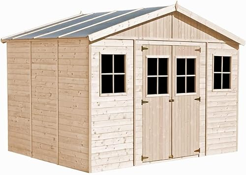 Abri de Jardin en Bois Exterieur avec Plancher IMPRÉGNÉ- Chalet en Pin/épicéa-H246x418x320 cm/12 m²- Construction de Panneaux - Rangement pour vélos, Remise à Outils- Timbela M331+M331G