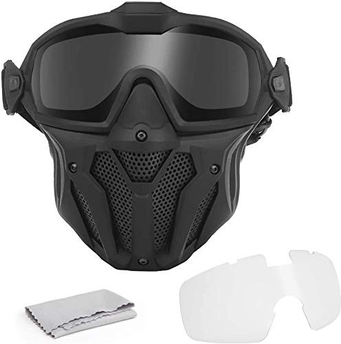 N / A Airsoft Vollgesichtsmaske mit Anti-Fog-Lüftersystem, Abnehmbarer Anti-Fog-Schutzbrille, verwendet für Airsoft Paintball-Jagdspiele, Motorräder und andere Outdoor-Aktivitäten