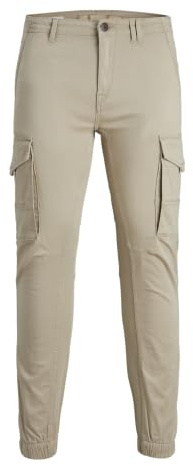 JACK & JONES Cargobyxor för män, slim fit, cargobyxor, Porslin, 33W / 36L