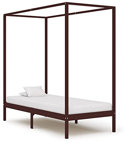 SHUJINGNCE Betten Bettgestelle Himmelbett-Gestell Dunkelbraun Massivholz Kiefer 100 x 200 cm Gesamtmaße: 204 x 104 x 200 cm