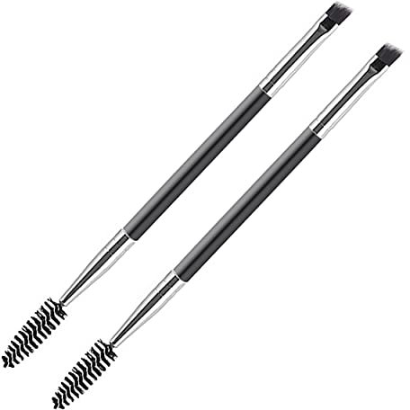 2 in 1 Eyebrow Duo Brush Set - Angled & Spoolie Mini Eyelash Brush for Eye Shadow & Eyelash Tinting
