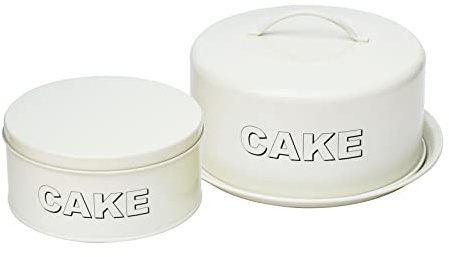 simpa Vintage Styled Antique Cream 2PC Metal Cake Carrier & Cake Tin Storage Set