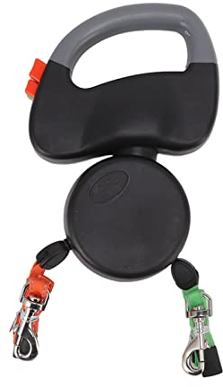 lyrlody 3 Meter Einziehbare Hundeleine, Doppelte Hundeleine für 2 Hunde, Ausziehbare Leine, Reflektierendes Seil, Reißfest(Schwarz)