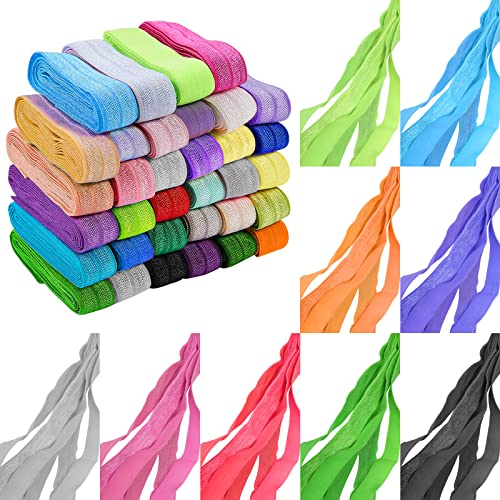 Vaktop Schrägband zum Nähen, 37 Yards/34 Meter Einfassband Elastisch, Falzgummi 15mm Breite, Faltband Elastic Stretch Gummiband - für Hose Rock Taillenband Perückenbänder DIY Handwerk Nähzubehör