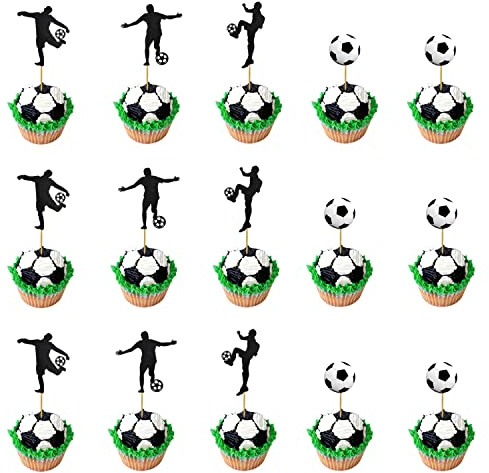 HOMEJOY 48 Piezas Decoracion Tarta Futbol Cake Topper Futbol Topper Tarta Cumpleaños Futbol para Fiestas de Cumpleañosa Niños Baby Shower