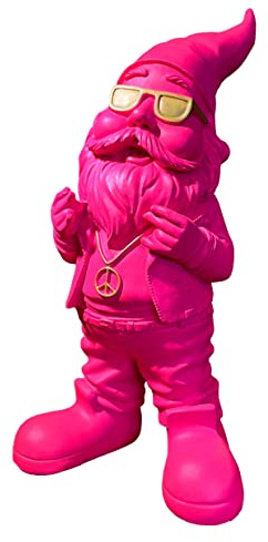 SEWAS Nano da giardino, Rocker con catena Peace Pink Gold Edition, rosa neon, dipinto a mano e resistente alle intemperie, in resina di alta qualità, statuetta decorativa