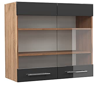 Vicco Armario de Cocina con Vidrio Fame-Line, Antracita Alto Brillo, 80 cm, para Combinar con Otros módulos de la Serie Fame-Line