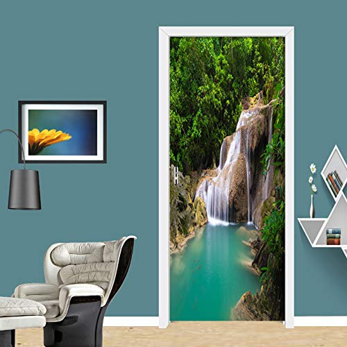 Selbstklebend Türposter Diy Türaufkleber 3D Wasserfall Landschaft Wandbild Tapete Pvc Selbstklebende Wandaufkleber Für Wohnzimmer Tür Wohnkultur 3D Poster 77x200cm